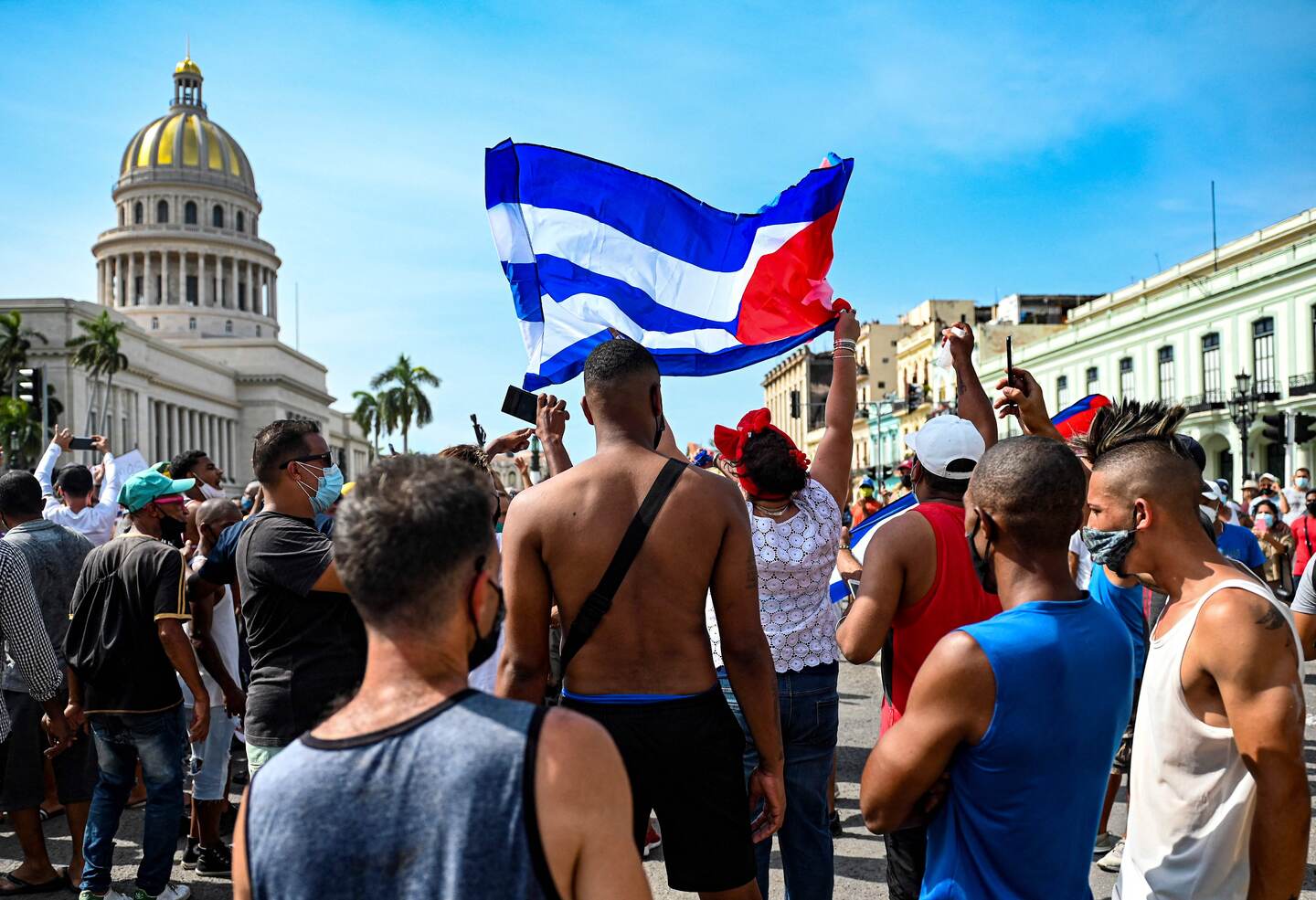 Al grito de "Tenemos hambre" y "Libertad", el 11 de julio del 2021 estallaron en Cuba las protestas más multitudinarias registradas en ese país en décadas. Foto: AFP