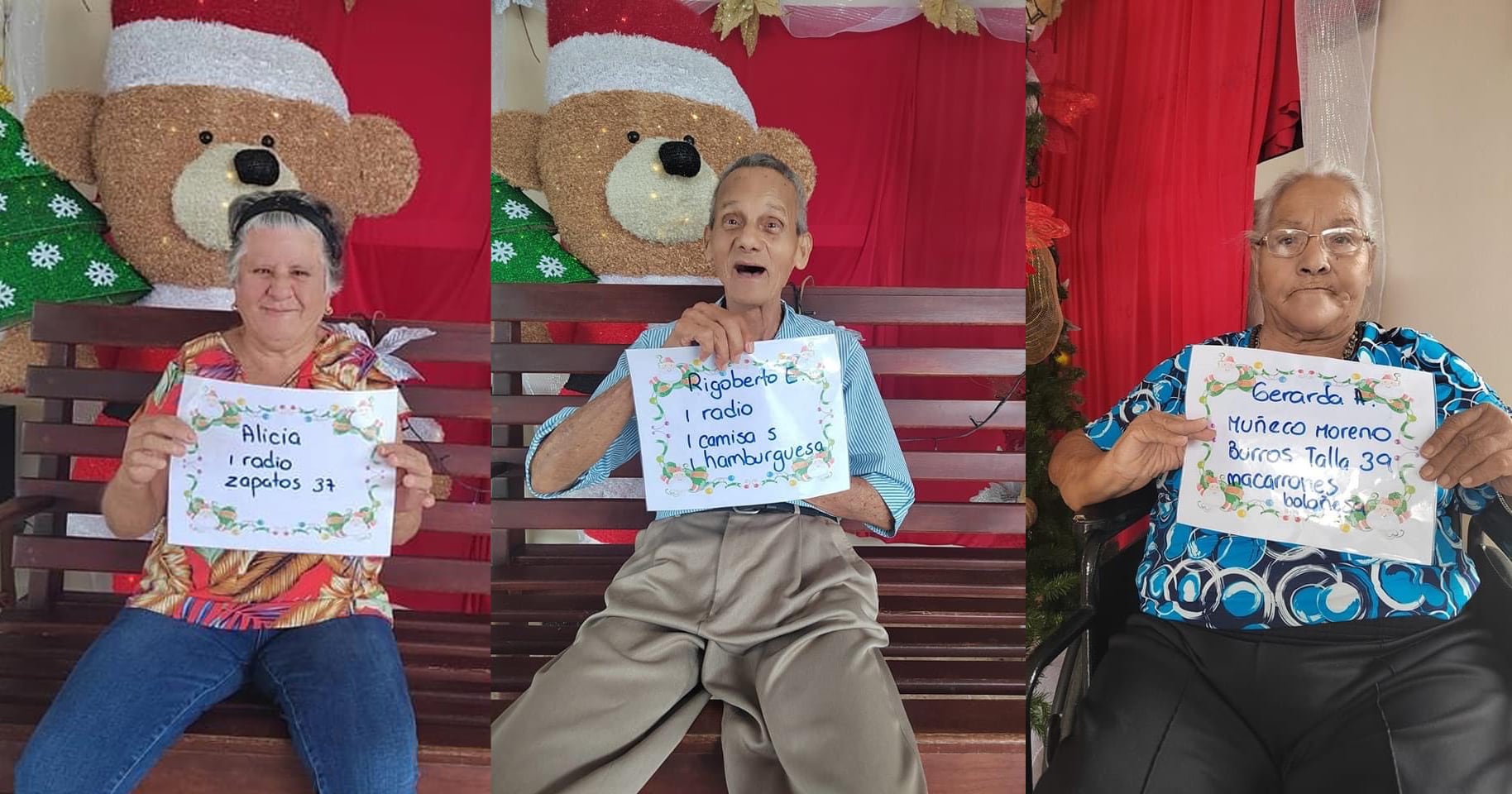 Otros adultos mayores también pidieron sus comidas favoritas. Por ejemplo, Rigoberto pidió una hamburguesa y Gerarda unos macarrones a la boloñesa. Foto tomada de Facebook.