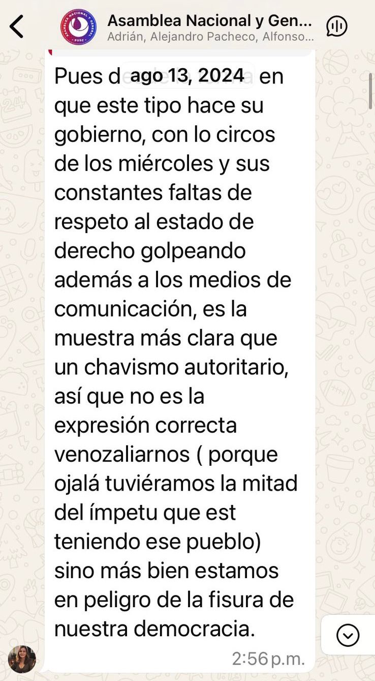 La alcaldesa de San Ramón, Gabriela Jiménez, criticó al mandatario Rodrigo Chaves en un chat del PUSC, pero le dio su adhesión nueve meses después.
