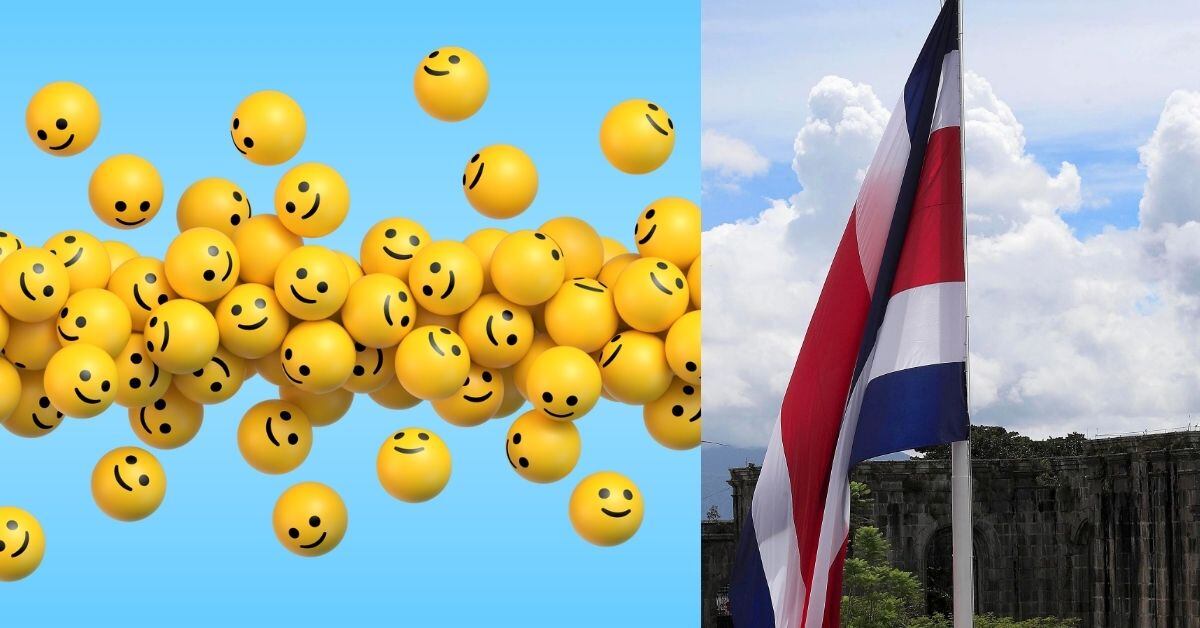 Una composición de imágenes: a la izquierda, varias esferas con caritas felices. A la derecha, la bandera de Costa Rica.
