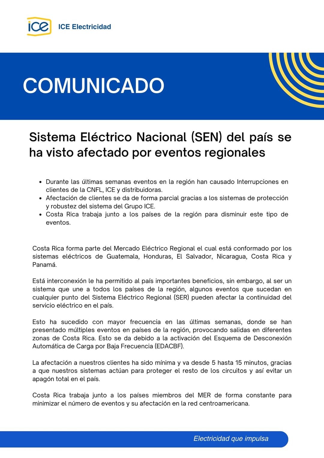 El reporte de los apagones en Costa Rica fue reportado por el Instituto este 8 de setiembre en su cuenta de Facebook. Fotografía: Cuenta del ICE en Facebook.