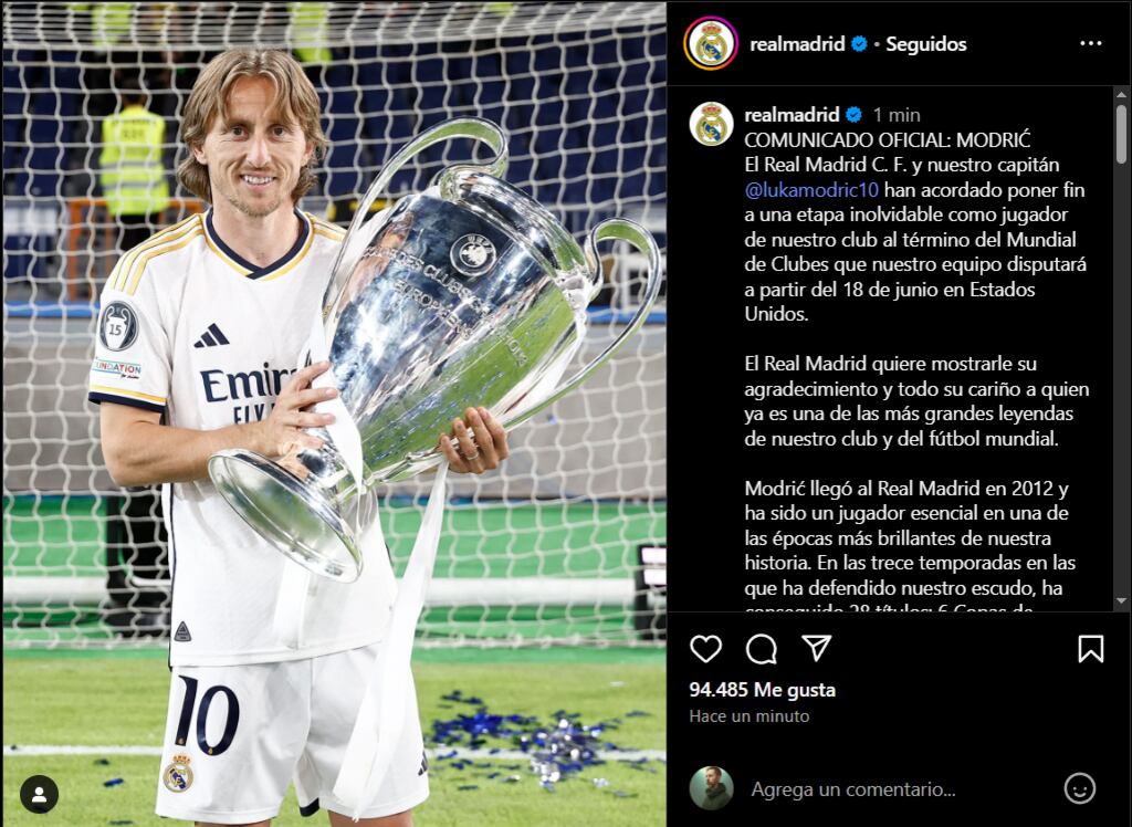 El mediocampista croata pondrá fin a su paso por el Real Madrid tras jugar el Mundial de Clubes en Estados Unidos.