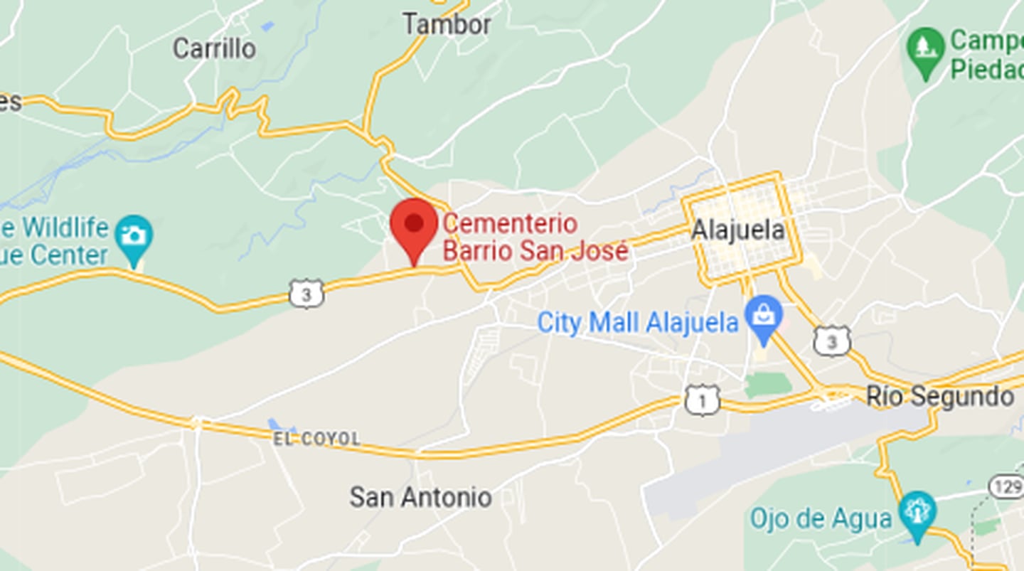 Pese al esfuero de socorristas por casi una hora con maniobras de reanimación, la menor perdió la vida en las cercanías del camposanto de barrio San José de Alajuela. Imagen: Google maps