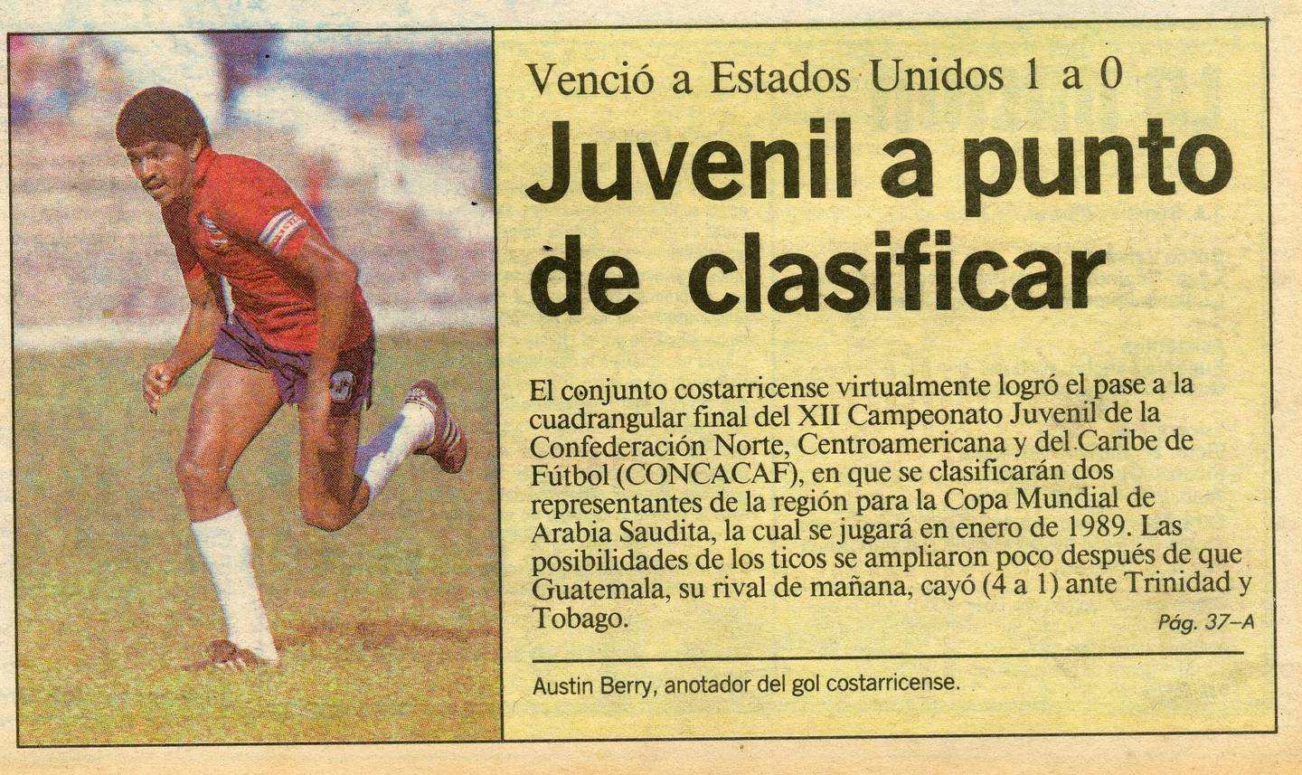 La Selección Sub-20 derrotó a Estados Unidos en el Premundial de 1988 con un gol de Austin Berry. Así lo reseñó 'La Nación' en su portada.