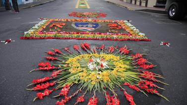 Una alfombra de flores cubre avenida central de Cartago con motivo del regreso de La Negrita
