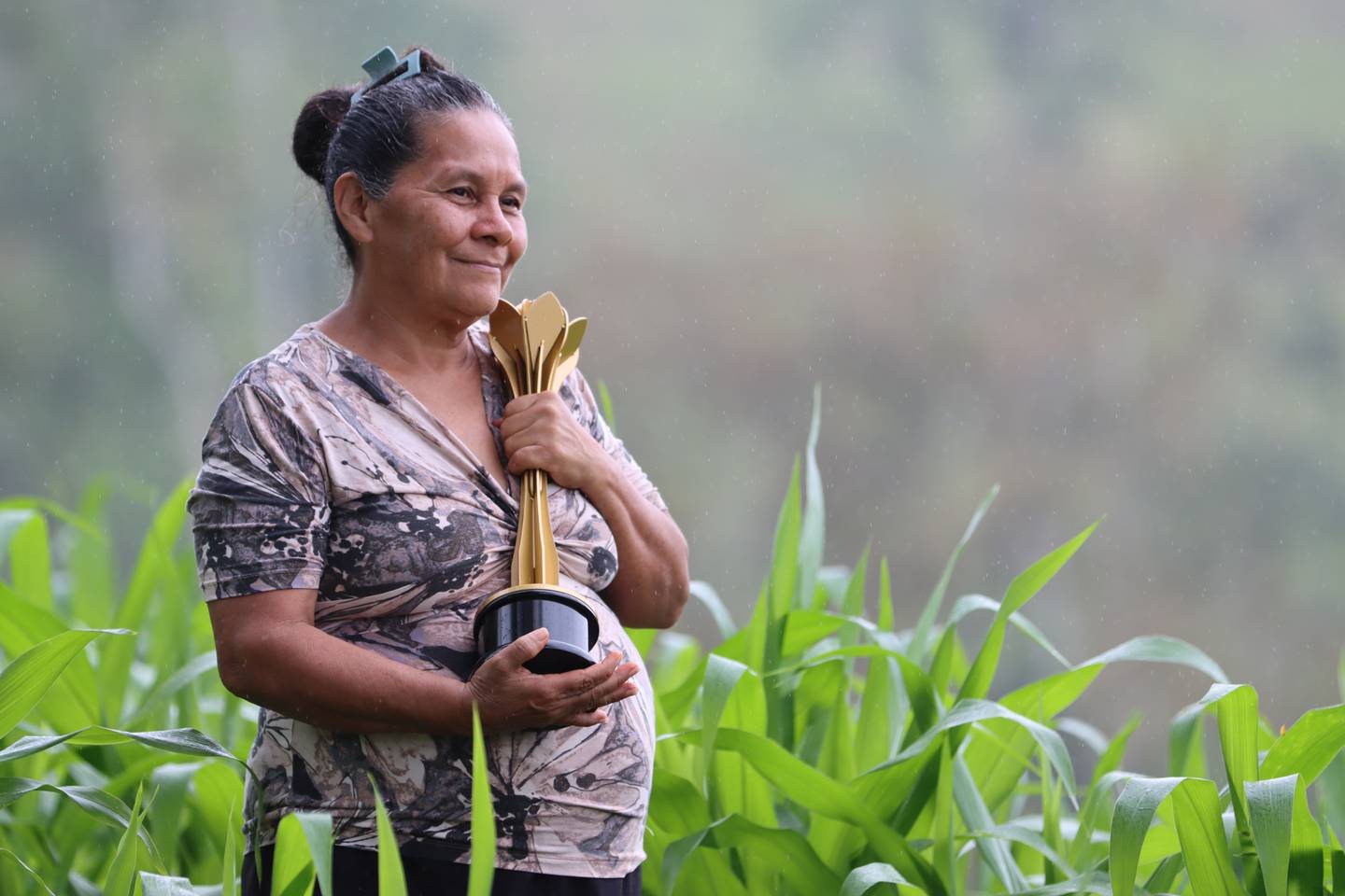 Rosa Álvarez Álvarez vive en el Palenque Tonjibe, en Guatuso. Tiene una finca con vacas, árboles y diferente árboles y plantas.