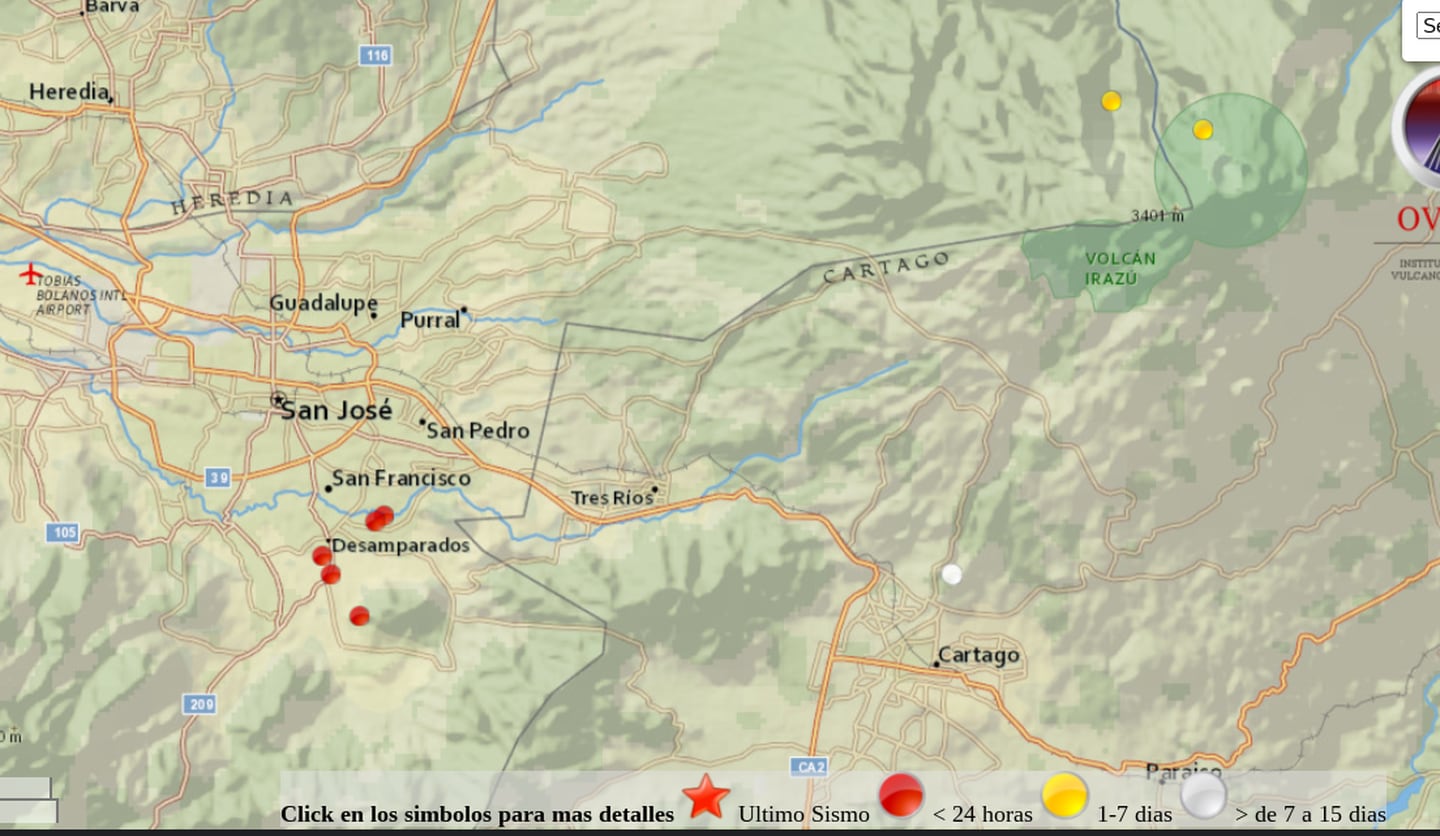 Desde el 2019 en Desamparados se perciben más enjambres de sismos pequeños como el del fin de semana que están siendo investigados por los científicos. Imagen: Ovsicori.