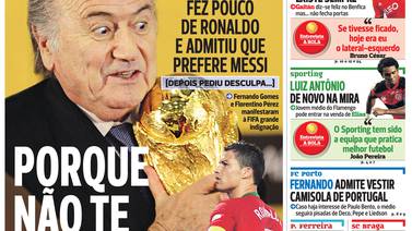 Prensa de Portugal indignada con Joseph Blatter por comentarios sobre Cristiano Ronaldo