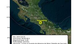 Tres fuertes temblores en Pérez Zeledón desde las 4:45 a. m.
