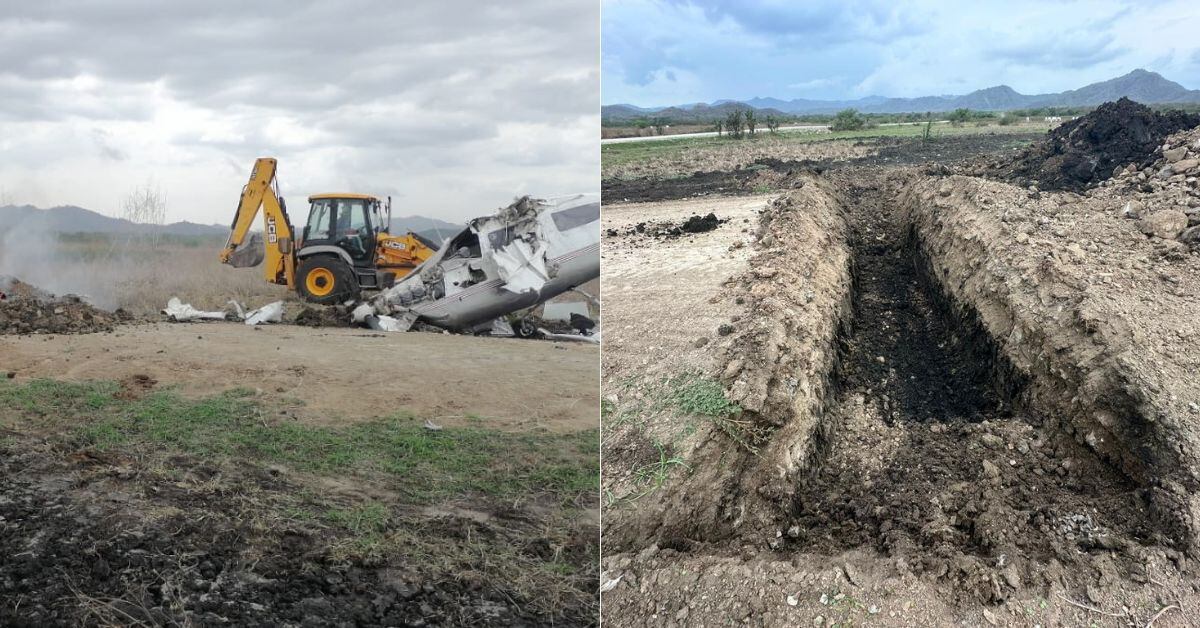 Las autoridades judiciales y del Servicio de Vigilancia Aérea realizaron, la tarde de este martes, obras con excavadoras para destruir la pista de aterrizaje clandestina en la que se encontró una avioneta accidentada el día de ayer.